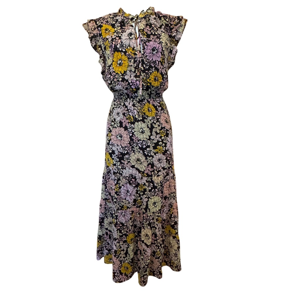 NWT BB Dakota Steve Madden Floral Maxi Dress L Chiffon Ruffle Tiered Blossom